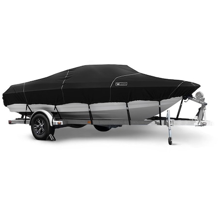 Eevelle Windstorm Boat Cover V HULL RUNABOUT Low or No Bow Rails w/Outboard 22' 6in. L 102in. W Black WSVR22102B-BLK
